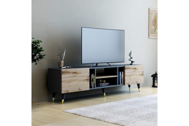 Rudy TV-benk 180x29,6 cm Brun/Svart - Hanah Home - Møbler - Mediamøbel & tv møbel - TV-benk & mediabenk