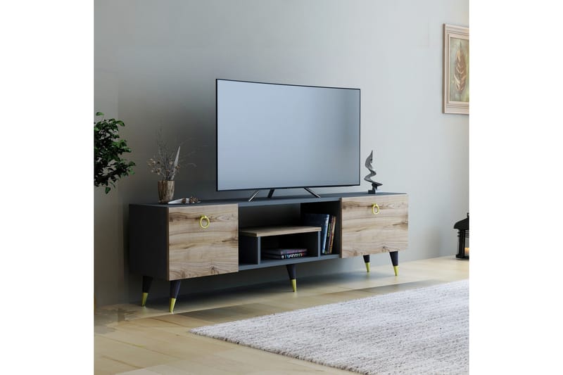 Irma TV-benk 150x29,6 cm Brun/Svart - Hanah Home - Møbler - Mediamøbel & tv møbel - TV-benk & mediabenk