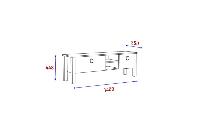 Perrenmies TV-benk 140x35 cm Hvit/Svart - Hanah Home - Møbler - Mediamøbel & tv møbel - TV-benk & mediabenk