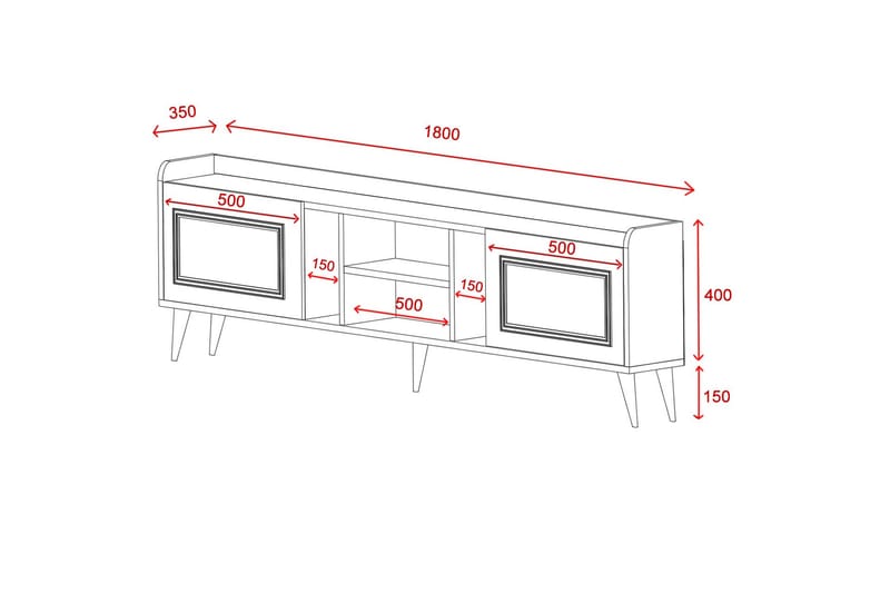 Rudy TV-Benk 180x35 cm Hvit/Gull - Hanah Home - Møbler - Mediamøbel & tv møbel - TV-benk & mediabenk