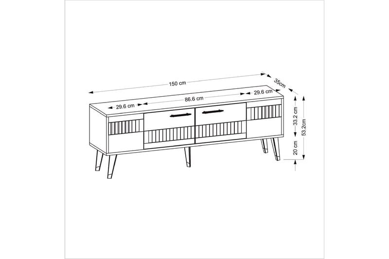 Moda TV-benk 150x35 cm Hvit/Gull - Hanah Home - Møbler - Mediamøbel & tv møbel - TV-benk & mediabenk