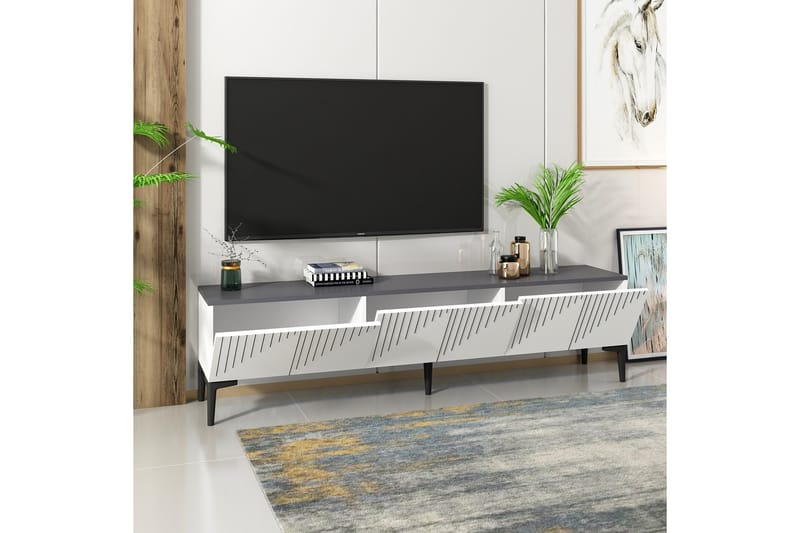 Artemis TV-Benk 180x37 cm Hvit/Svart - Hanah Home - Møbler - Mediamøbel & tv møbel - TV-benk & mediabenk