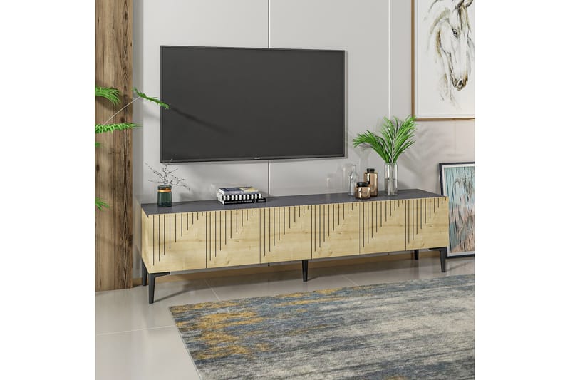 Artemis TV-benk 180x37 cm Brun/Svart - Hanah Home - Møbler - Mediamøbel & tv møbel - TV-benk & mediabenk