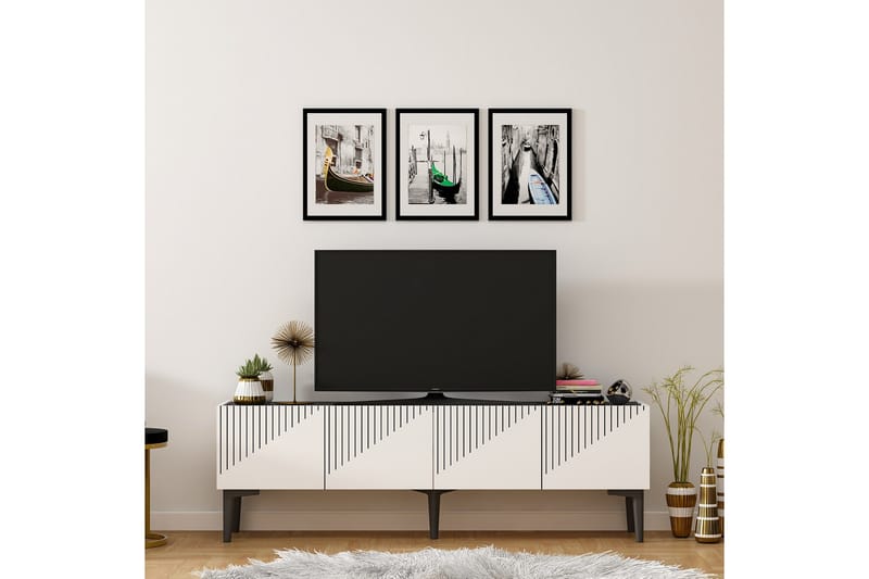 Draw TV-Benk 154x37 cm Hvit/Svart - Hanah Home - Møbler - Mediamøbel & tv møbel - TV-benk & mediabenk