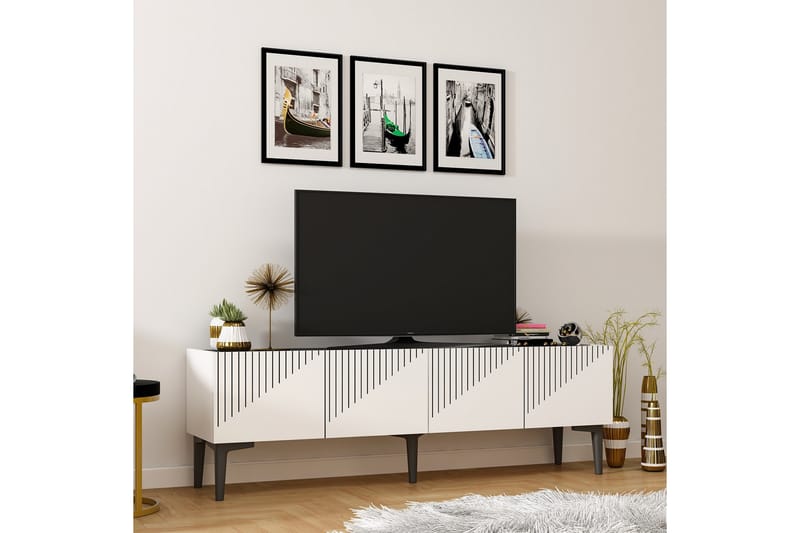 Draw TV-Benk 154x37 cm Hvit/Svart - Hanah Home - Møbler - Mediamøbel & tv møbel - TV-benk & mediabenk