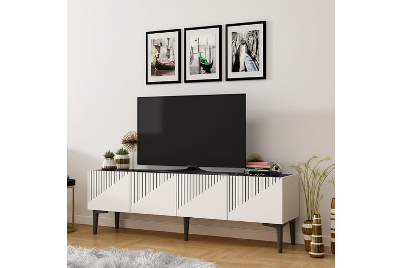 Draw TV-Benk 154x37 cm Hvit/Svart - Hanah Home - Møbler - Mediamøbel & tv møbel - TV-benk & mediabenk