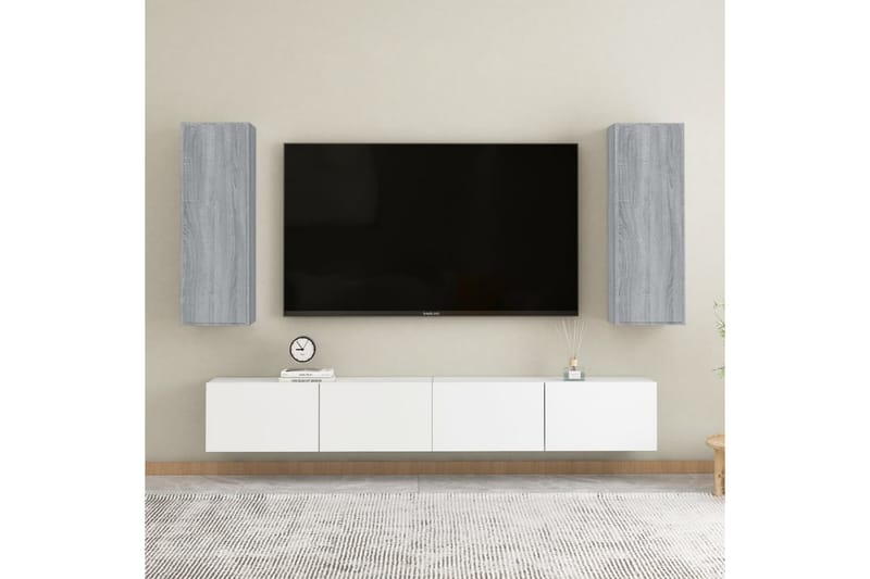 beBasic TV-benk 2 stk grå sonoma 30,5x30x90 cm konstruert tre - GrÃ¥ - Møbler - Mediamøbel & tv møbel - TV-benk & mediabenk