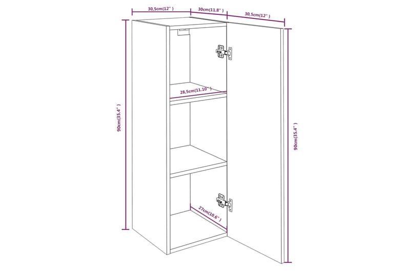 beBasic TV-benk 2 stk grå sonoma 30,5x30x90 cm konstruert tre - GrÃ¥ - Møbler - Mediamøbel & tv møbel - TV-benk & mediabenk