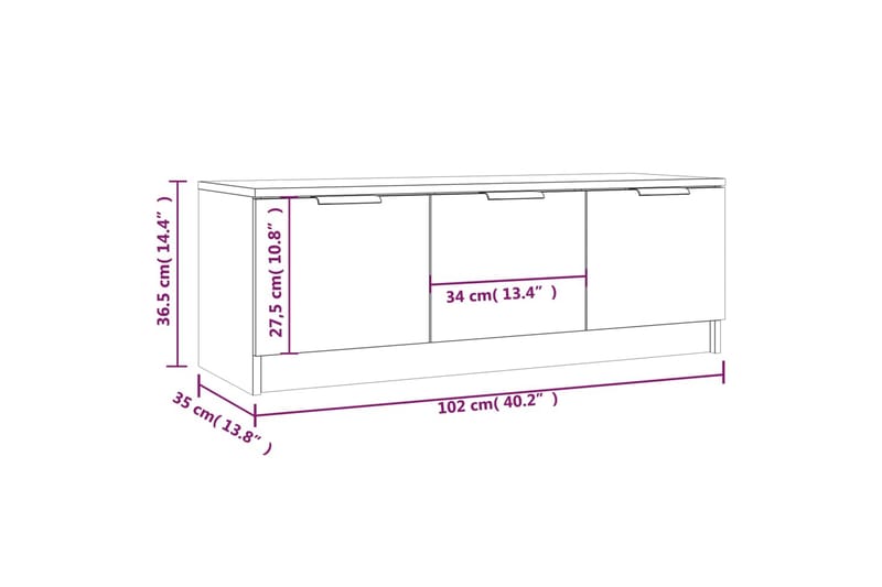 beBasic TV-benk betonggrå 102x35x36,5 cm konstruert tre - GrÃ¥ - Møbler - Mediamøbel & tv møbel - TV-benk & mediabenk