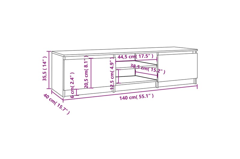 beBasic TV-benk brun eik 140x40x35,5 cm konstruert tre - Brun - Møbler - Mediamøbel & tv møbel - TV-benk & mediabenk