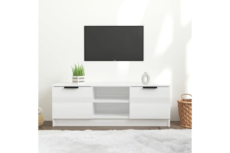 beBasic TV-benk høyglans hvit 102x35x36,5 cm konstruert tre - Hvit - Møbler - Mediamøbel & tv møbel - TV-benk & mediabenk