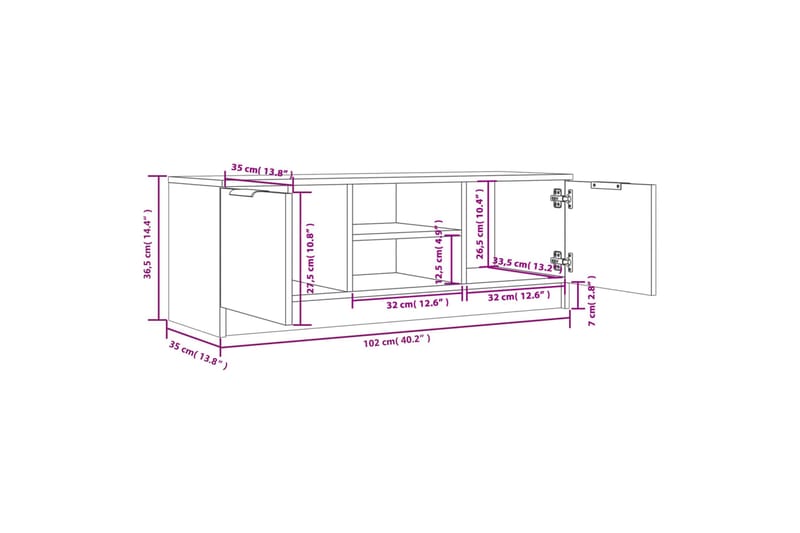 beBasic TV-benk høyglans hvit 102x35x36,5 cm konstruert tre - Hvit - Møbler - Mediamøbel & tv møbel - TV-benk & mediabenk