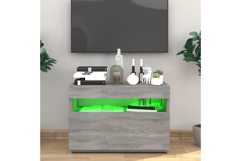 beBasic TV-benk med LED-lys grå sonoma 60x35x40 cm - GrÃ¥ - Møbler - Mediamøbel & tv møbel - TV-benk & mediabenk