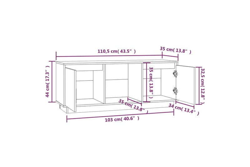 beBasic TV-benk svart 110,5x35x44 cm heltre furu - Svart - Møbler - Mediamøbel & tv møbel - TV-benk & mediabenk