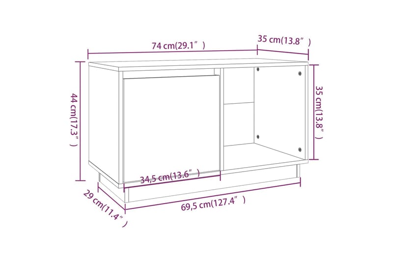 beBasic TV-benk svart 74x35x44 cm heltre furu - Svart - Møbler - Mediamøbel & tv møbel - TV-benk & mediabenk