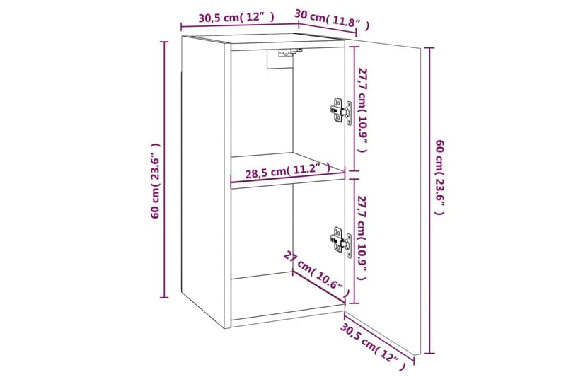 beBasic TV-benker 2 stk brun eik 30,5x30x60 cm konstruert tre - Brun - Møbler - Mediamøbel & tv møbel - TV-benk & mediabenk