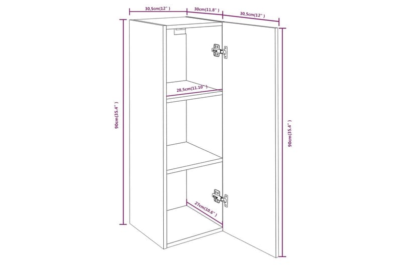 beBasic TV-benker 2 stk brun eik 30,5x30x90 cm konstruert tre - Brun - Møbler - Mediamøbel & tv møbel - TV-benk & mediabenk