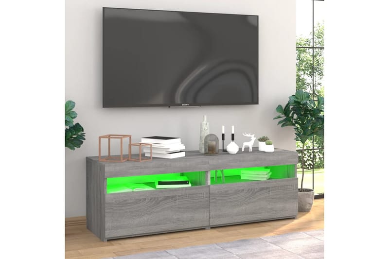 beBasic TV-benker 2 stk med LED-lys grå sonoma 60x35x40 cm - GrÃ¥ - Møbler - Mediamøbel & tv møbel - TV-benk & mediabenk