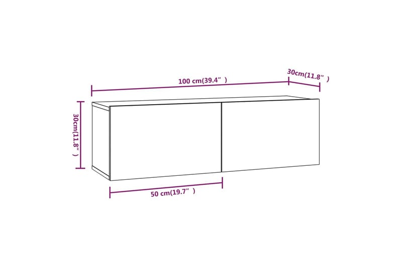 beBasic Vegghengte TV-benker 2 stk brun eik 100x30x30 cm konstruert tre - Brun - Møbler - Mediamøbel & tv møbel - TV-benk & mediabenk