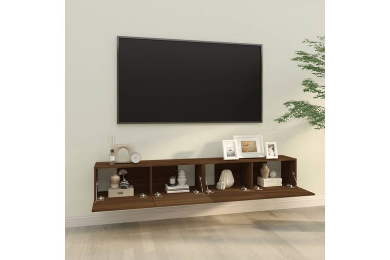 beBasic Vegghengte TV-benker 2 stk brun eik 100x30x30 cm konstruert tre - Brun - Møbler - Mediamøbel & tv møbel - TV-benk & mediabenk