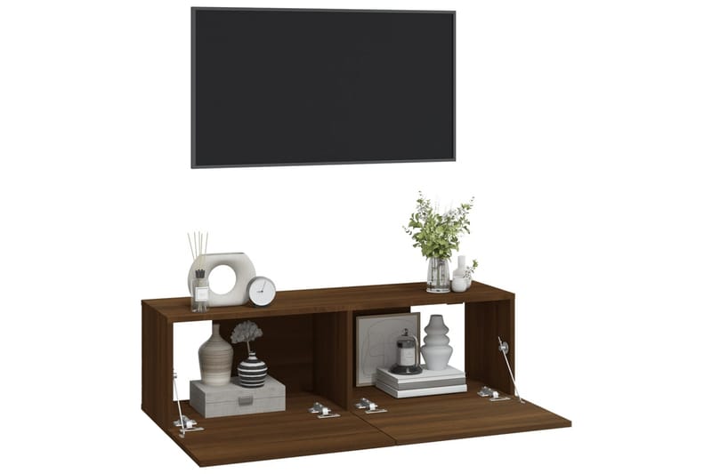 beBasic Vegghengte TV-benker 2 stk brun eik 100x30x30 cm konstruert tre - Brun - Møbler - Mediamøbel & tv møbel - TV-benk & mediabenk