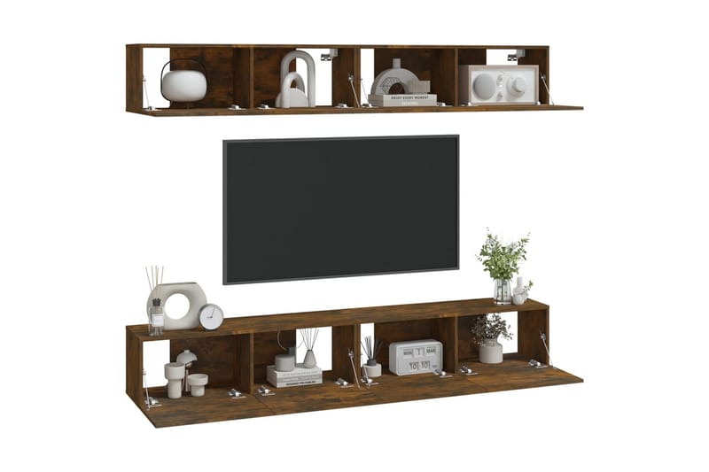 beBasic Vegghengte TV-benker 4 stk røkt eik 100x30x30 cm - Brun - Møbler - Mediamøbel & tv møbel - TV-benk & mediabenk