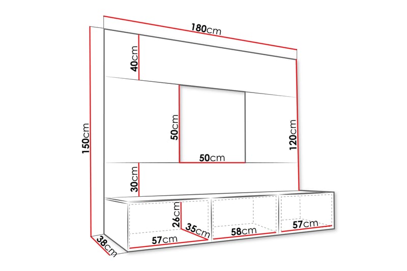 Bernice TV-skap 38x150 cm - Hvit - Møbler - Mediamøbel & tv møbel - TV-skap