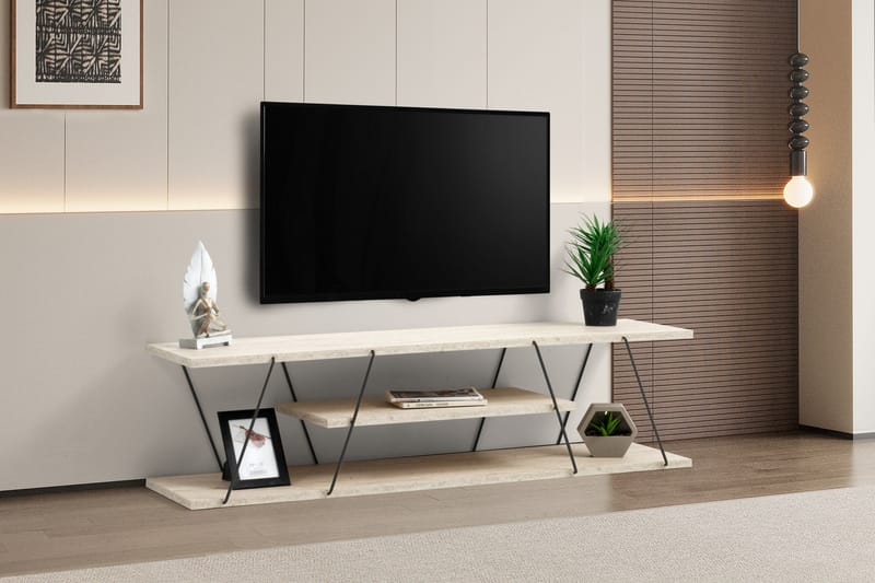 Canaz TV-benk 120 cm - Svart/Marmor - Møbler - Mediamøbel & tv møbel - TV-benk & mediabenk