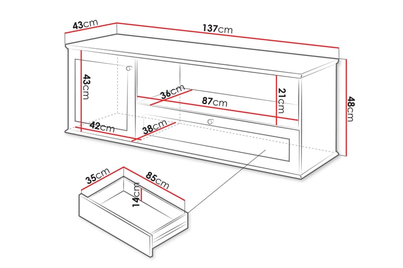 Hammerdal TV-benk 137 cm - Hvit/Eik - Møbler - Mediamøbel & tv møbel - TV-benk & mediabenk