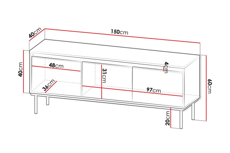 Hollander TV-benk 150 cm - Hvit/Gull - Møbler - Mediamøbel & tv møbel - TV-benk & mediabenk