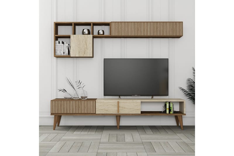 Lissione Tv-benk 180 cm - Valnøtt/Beige - Møbler - Mediamøbel & tv møbel - TV-benk & mediabenk