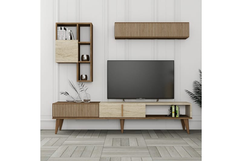 Lissione Tv-benk 180 cm - Valnøtt/Beige - Møbler - Mediamøbel & tv møbel - TV-benk & mediabenk