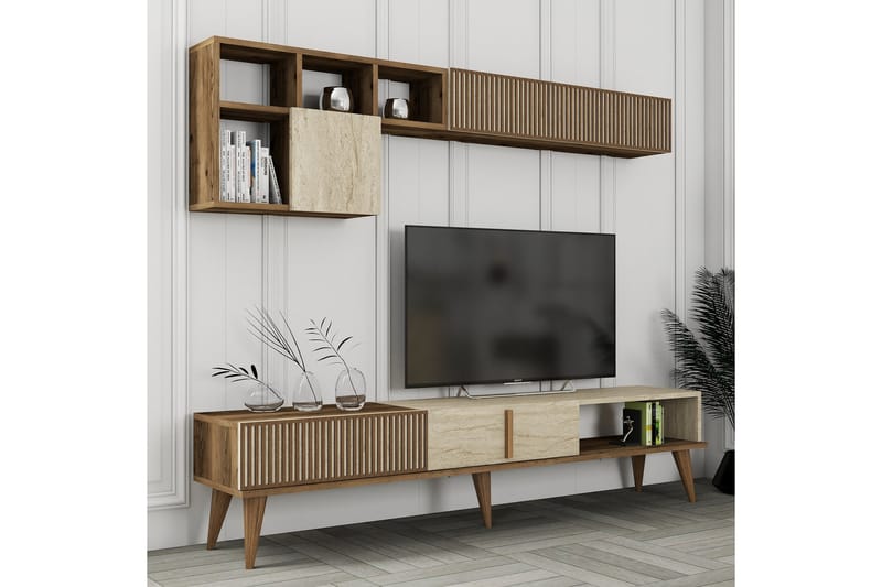 Lissione Tv-benk 180 cm - Valnøtt/Beige - Møbler - Mediamøbel & tv møbel - TV-benk & mediabenk