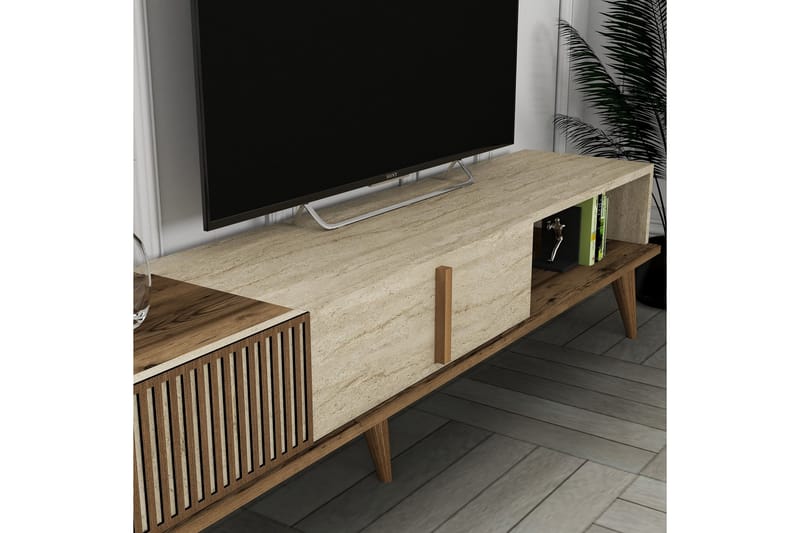 Lissione Tv-benk 180 cm - Valnøtt/Beige - Møbler - Mediamøbel & tv møbel - TV-benk & mediabenk