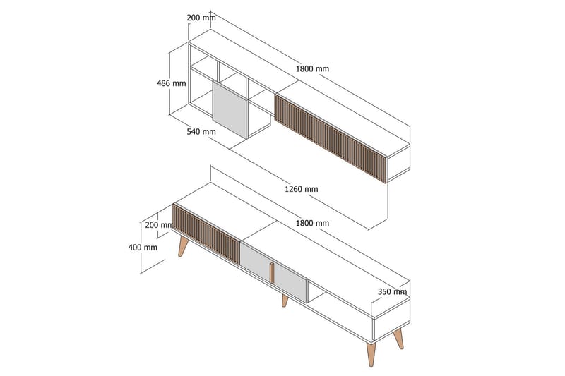 Lissione Tv-benk 180 cm - Valnøtt/Beige - Møbler - Mediamøbel & tv møbel - TV-benk & mediabenk