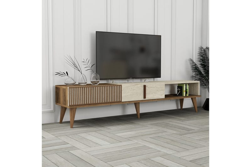 Lissione Tv-benk 180 cm - Valnøtt/Beige - Møbler - Mediamøbel & tv møbel - TV-benk & mediabenk