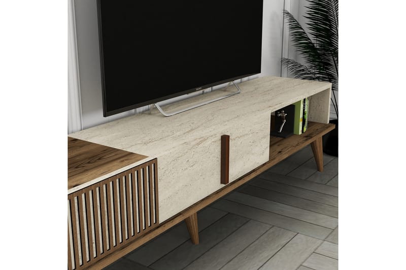 Lissione Tv-benk 180 cm - Valnøtt/Beige - Møbler - Mediamøbel & tv m�øbel - TV-benk & mediabenk