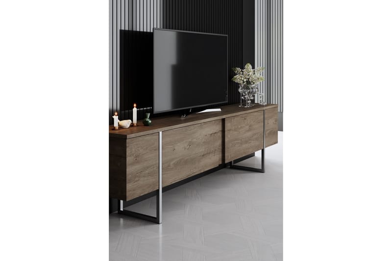 Luxe TV-benk 180 cm - Valnøtt/Sølv - Møbler - Mediamøbel & tv møbel - TV-benk & mediabenk