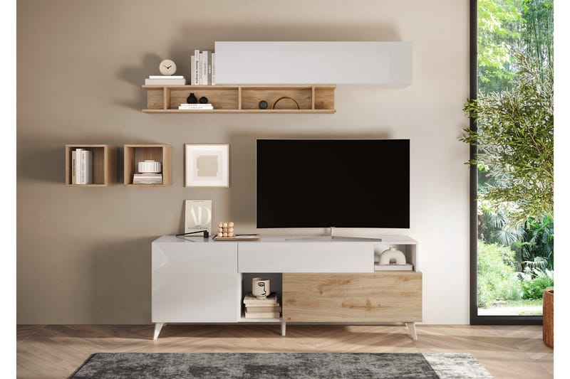 Monaco Tv-bänk 181x42 cm - Hvit/Brun - Møbler - Mediamøbel & tv møbel - TV-benk & mediabenk