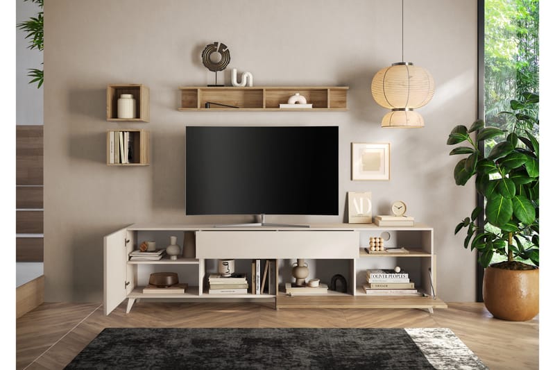 Monaco Tv-bänk 241x42 cm - Brun/Hvit - Møbler - Mediamøbel & tv møbel - TV-benk & mediabenk