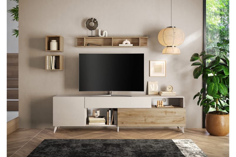 Monaco Tv-bänk 241x42 cm - Brun/Hvit - Møbler - Mediamøbel & tv møbel - TV-benk & mediabenk