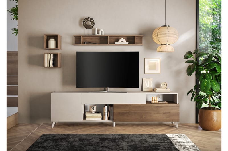 Monaco Tv-bänk 241x42 cm - Brun/Hvit - Møbler - Mediamøbel & tv møbel - TV-benk & mediabenk