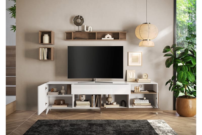 Monaco Tv-bänk 241x42 cm - Brun/Hvit - Møbler - Mediamøbel & tv møbel - TV-benk & mediabenk