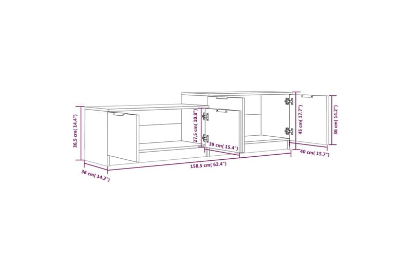 TV-benk hvit og sonoma eik 158,5x36x45 cm konstruert tre - Beige - Møbler - Mediamøbel & tv møbel - TV-benk & mediabenk