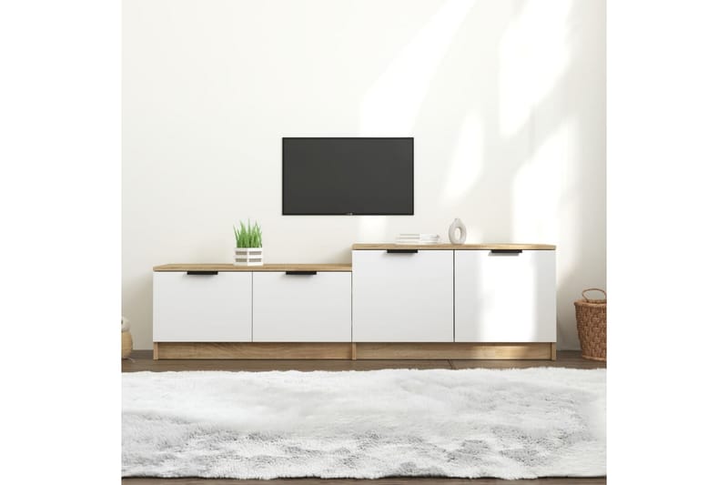 TV-benk hvit og sonoma eik 158,5x36x45 cm konstruert tre - Beige - Møbler - Mediamøbel & tv møbel - TV-benk & mediabenk