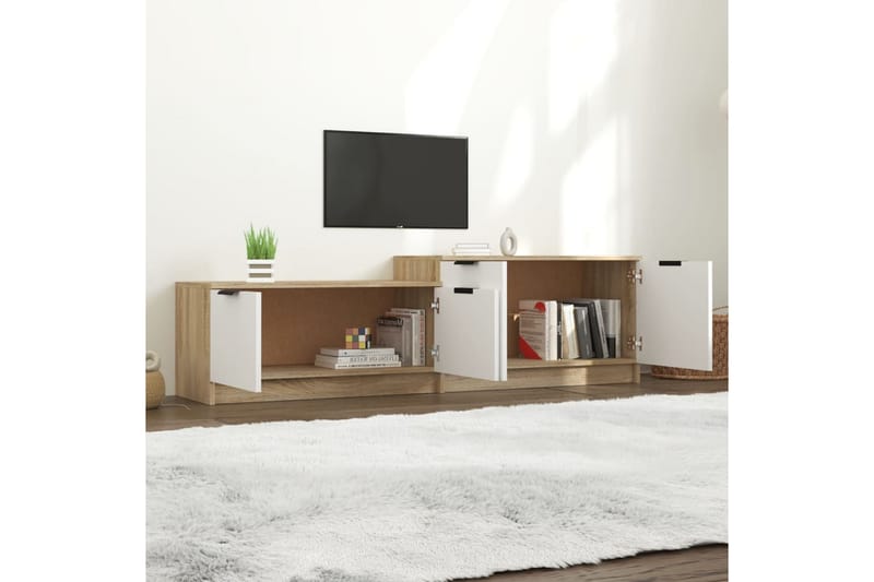 TV-benk hvit og sonoma eik 158,5x36x45 cm konstruert tre - Beige - Møbler - Mediamøbel & tv møbel - TV-benk & mediabenk