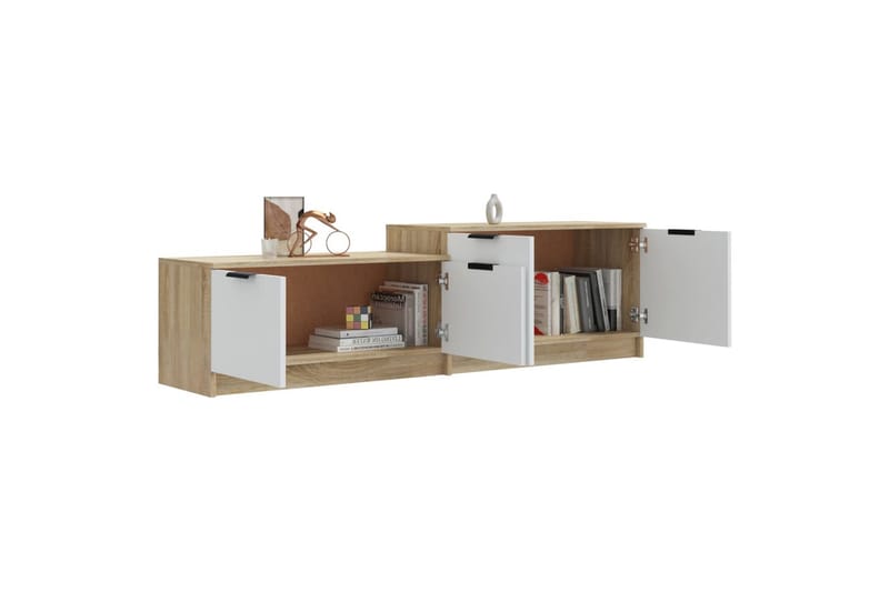 TV-benk hvit og sonoma eik 158,5x36x45 cm konstruert tre - Beige - Møbler - Mediamøbel & tv møbel - TV-benk & mediabenk