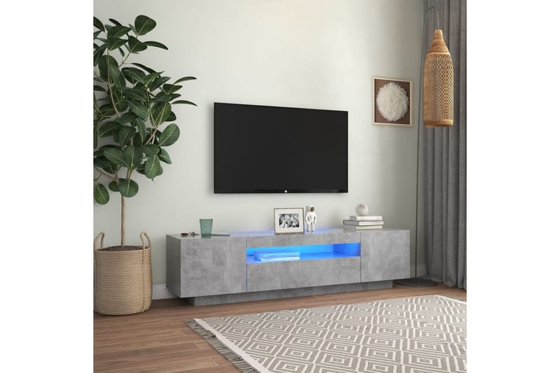 TV-benk med LED-lys betonggrå 160x35x40 cm - Grå - Møbler - Mediamøbel & tv møbel - TV-benk & mediabenk