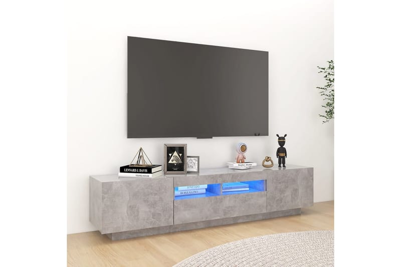 TV-benk med LED-lys betonggrå 180x35x40 cm - Grå - Møbler - Mediamøbel & tv møbel - TV-benk & mediabenk