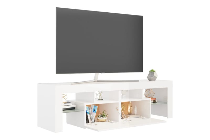 TV-benk med LED-lys høyglans hvit 140x35x40 cm - Hvit - Møbler - Mediamøbel & tv møbel - TV-benk & mediabenk